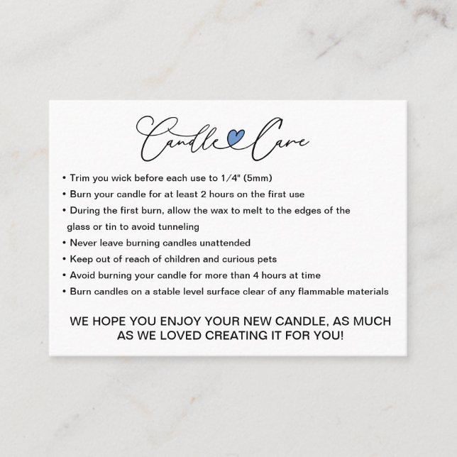 Einfache Anweisungen zur Kerzenpflege / Hinzufügen Visitenkarte (Vorderseite)