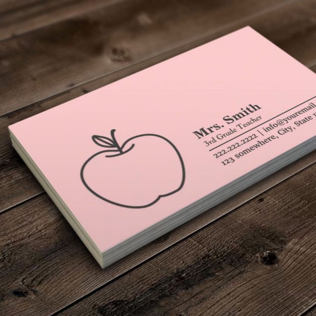 Einfache Apple School Lehrer Pink Visitenkarte (Von Creator hochgeladen)