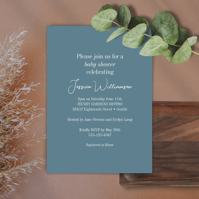 Einfache Aquamarin Blue Minimalistisch Design Baby Einladung (Von Creator hochgeladen)