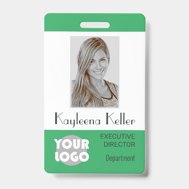 Einfache Aquamarine Barcode-ID-Foto Ausweis (Vorderseite)