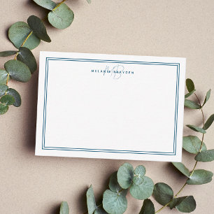 Einfache Aquamarine blaue Minimalistische Monogram Mitteilungskarte