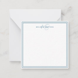 Einfache Aquamarine blaue Minimalistische Monogram Mitteilungskarte