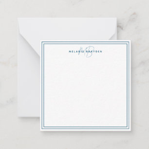Einfache Aquamarine blaue Minimalistische Monogram Mitteilungskarte