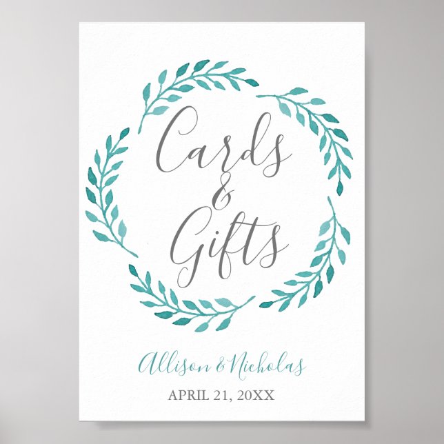 Einfache Aquamarine Botanische Karten Poster (Vorne)