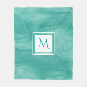Einfache Aquamarine grüne Marmor Moderne Monogramm Fleecedecke