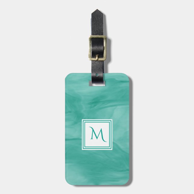 Einfache Aquamarine grüne Marmor Moderne Monogramm Gepäckanhänger (Vorderseite vertikal)