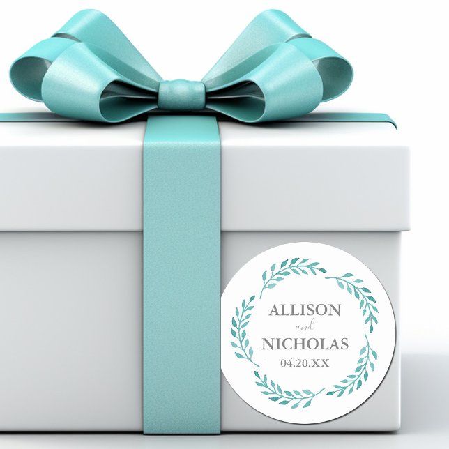 Einfache Aquamarine Hochzeit im Botanischen Garten Runder Aufkleber (Von Creator hochgeladen)