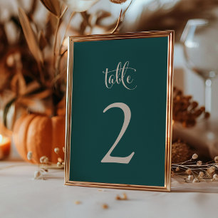 Einfache Aquamarine Taupe Fall Boho Hochzeit Tischnummer