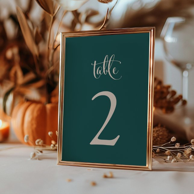 Einfache Aquamarine Taupe Fall Boho Hochzeit Tischnummer (Simple Elegant Teal Taupe Fall Boho Wedding Table Number by Painted Paperie
)