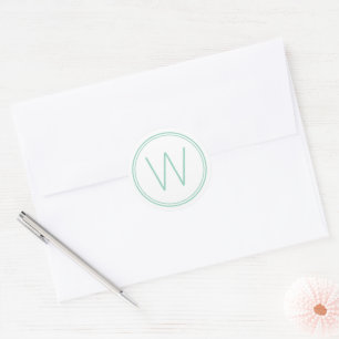 Einfache Aquamarine und weiße Monogramm Runder Aufkleber