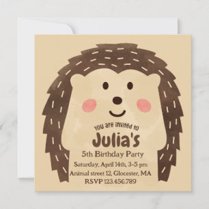 Einfache Aquarell-Igel Geburtstagsparty Einladung