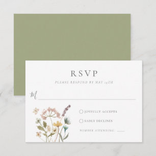 Einfache Aquarell zarte gepresste Blumen Hochzeit RSVP Karte