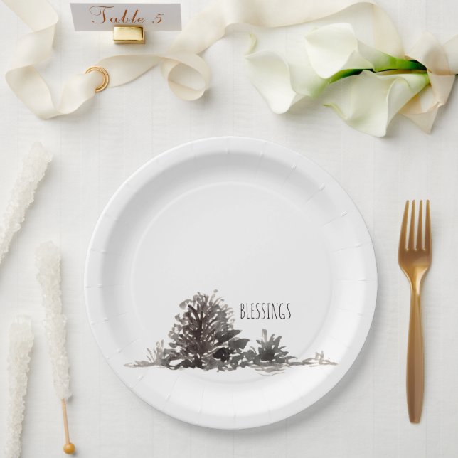 Einfache Aquarellenkiefern - Segen Pappteller (Hochzeit)