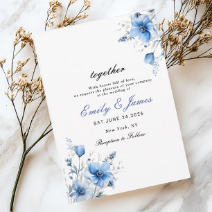Einfache Aquarellfarben Blütenduft Blauer Hochzeit Save The Date