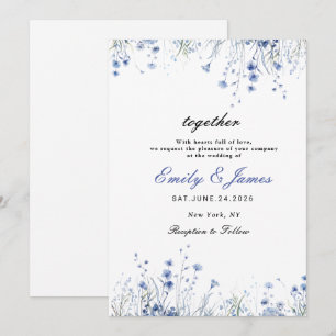 Einfache Aquarellfarben Blütenduft Blauer Hochzeit Save The Date
