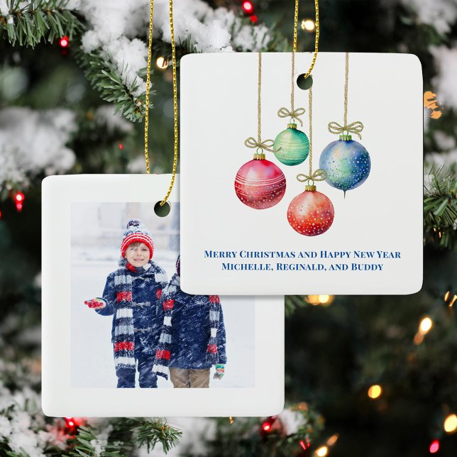 Einfache Aquarellfarben Foto Weihnachtsschmuck (Cute Christmas Photo Watercolor Stocking Custom Ornament.)