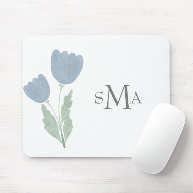 Einfache Aquarellfarben-Monogramm-FlorTypografie Mousepad (Mit Mouse)