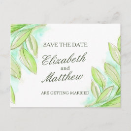 Einfache Aquarellfeder-Blätter Save the Date Karte