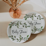 Einfache Aquarellgrüne | Babydusche Pappteller<br><div class="desc">Diese hübschen,  minimalistisch-geschlechtsneutralen Baby-Duschpapier-Teller sind mit schlichten botanisch-grünen Blätter in Aquarelltönen auf einem sauberen,  weißen Hintergrund ausgestattet. Trendy Black Script Typografie sagt "baby dusche" und fügt eine zusätzliche Touch des modernen Stils hinzu.</div>