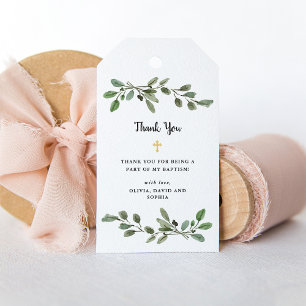 Einfache Aquarellgrüne und Goldkreuz Geschenkanhänger