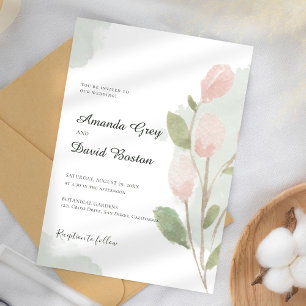 Einfache Aquarelltulip & Blätter Hochzeit Einladung