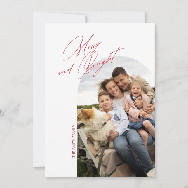 Einfache Arch-Urlaubskarte Merry and Bright Einladung (Vorderseite)