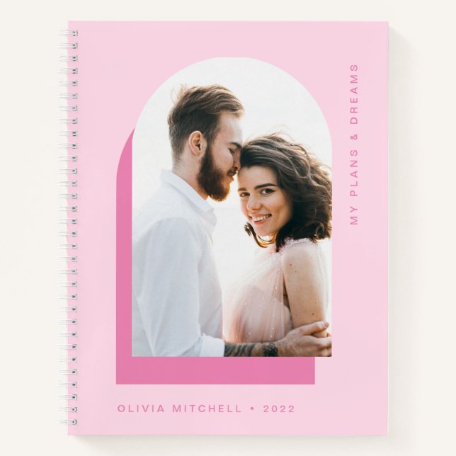 Einfache Arche | Modernes Rosa mit Foto Notizbuch (Vorderseite)