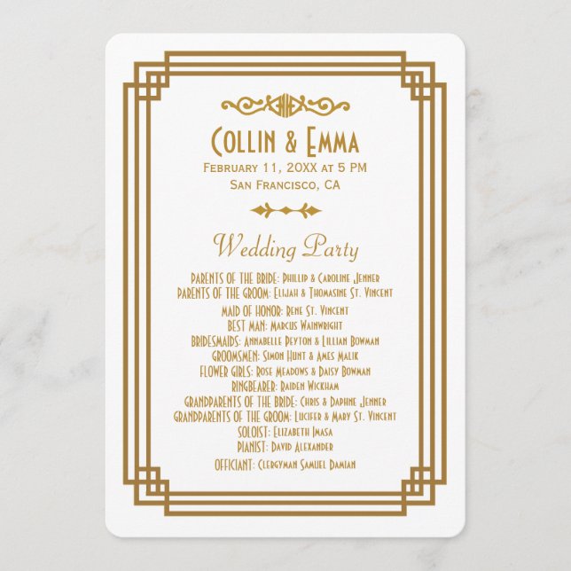 Einfache Art Deco weiße Hochzeitsprogramme Programm (Vorderseite)