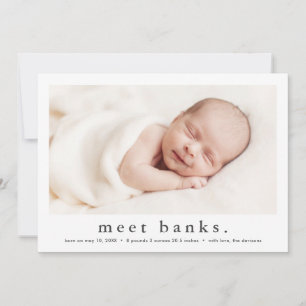 Einfache Art Modernes Baby Foto Geburt Ankündigung