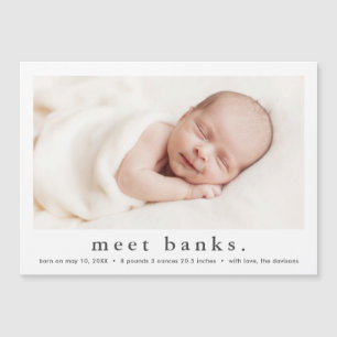 Einfache Art Modernes Baby Foto Geburt Magneteinladung