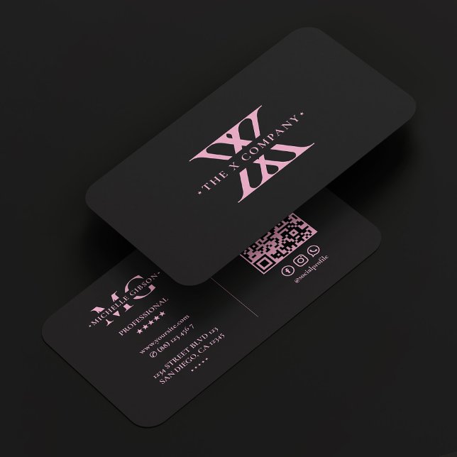 Einfache Ästhetik Schwarz Rosa Monogramm X Visitenkarte (Von Creator hochgeladen)