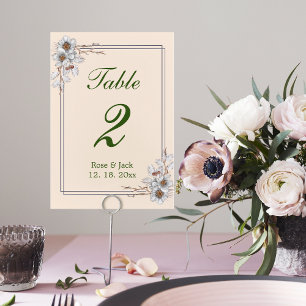 Einfache ästhetische Winterhochzeit Empfang Tischnummer