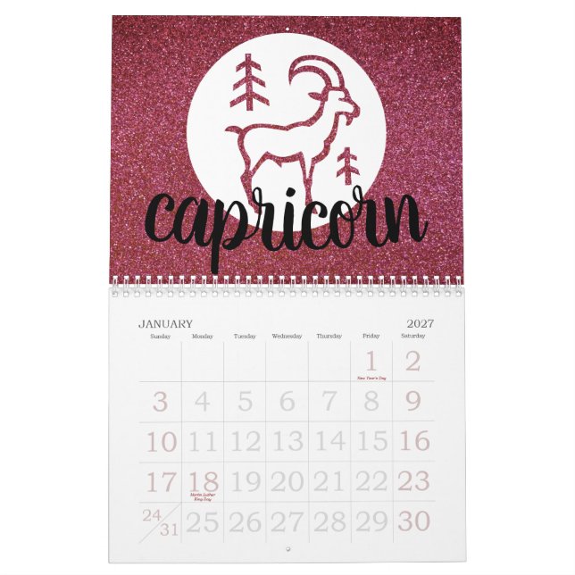 Einfache Astrologie Zodiac Glitzer Birthstone Char Kalender (Jan 2027)