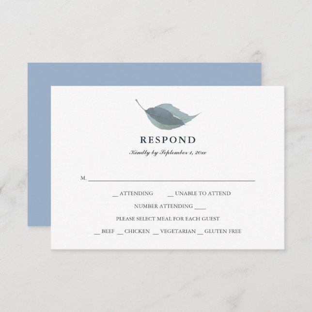Einfache Auswahl an blauen Gerichten RSVP Karte (Vorne/Hinten)