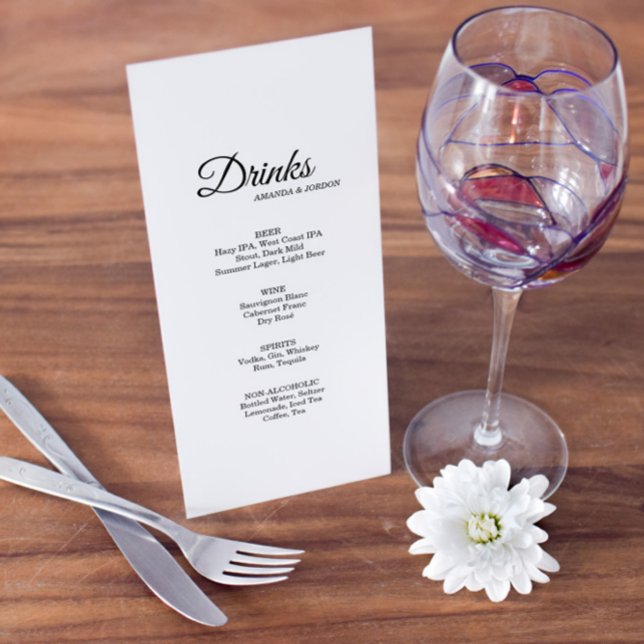 Einfache Auswahl an Getränken in Schwarz und Weiß Menükarte (Von Creator hochgeladen)