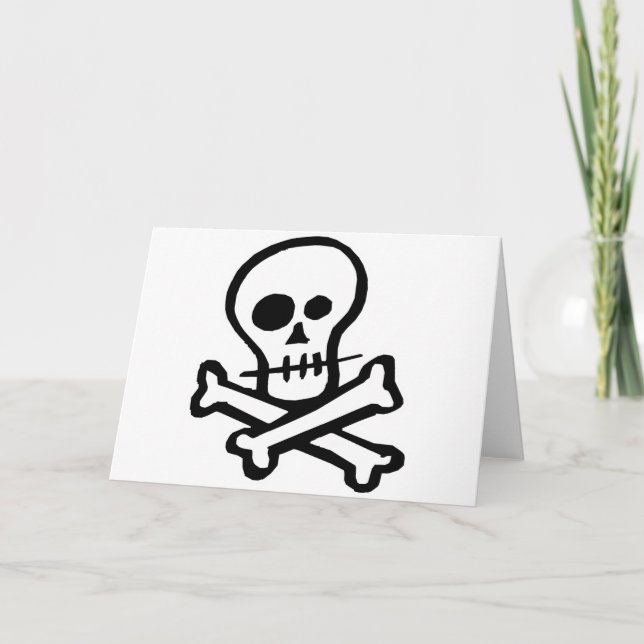 Einfache B&W Skull & Crossbones Karte (Vorderseite)