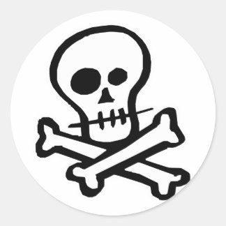 Einfache B&W Skull & Crossbones Runder Aufkleber
