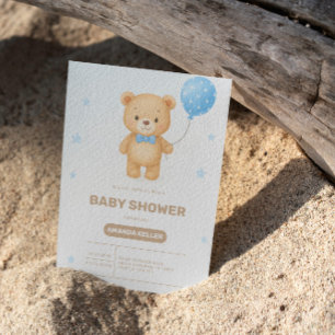 Einfache Baby Bear Blue Balloon Baby Dusche Einladung