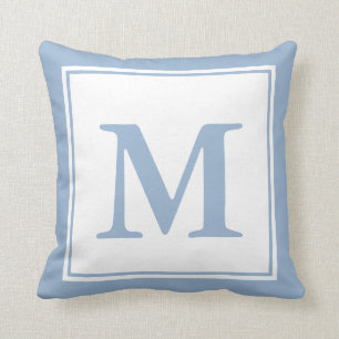 Einfache Baby Blau und Weiß Mit Monogramm Kissen