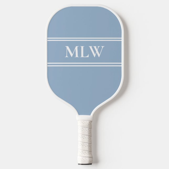Einfache Baby Blau und Weiß Mit Monogramm Pickleball Schläger (Vorderseite)