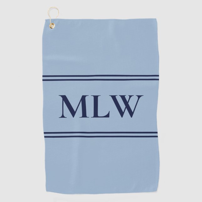 Einfache Baby Blue und Dunkel Blue Monogram Vorlag Golfhandtuch (Vorderseite)