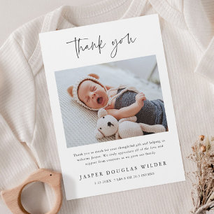 Einfache Baby-Foto-Geburtsstatistik-Dankeskarten Postkarte
