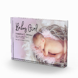 Einfache Baby Girl-Ankündigung Modernes Skript Fotoblock