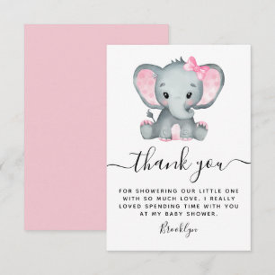 Einfache Baby-Party für Mädchen mit rosa Elefant Dankeskarte