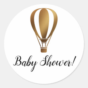 Einfache Babydusche mit glattem Gold Hot Air Ballo Runder Aufkleber