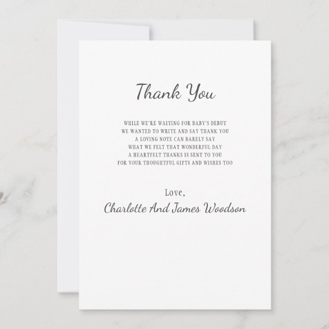 Einfache Babydusche Vielen Dank Dankeskarte (Vorderseite)