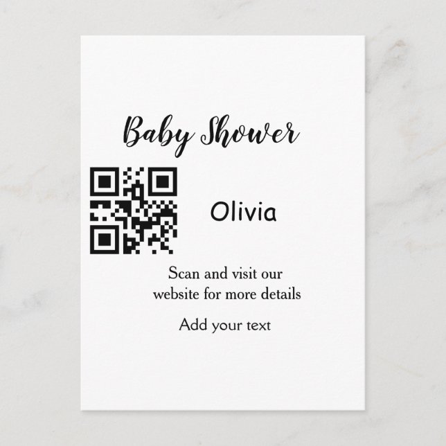 Einfache Babyparty-Website Barcode QR Name hinzufü Postkarte (Vorderseite)