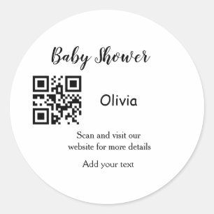 Einfache Babyparty-Website Barcode QR Name hinzufü Runder Aufkleber