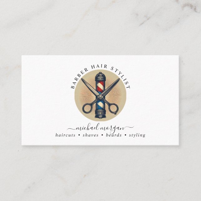 Einfache Barberhaar Stylist-Schere Barber Pole Visitenkarte (Vorderseite)