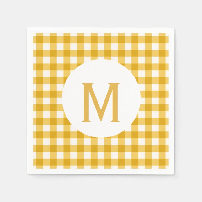 Einfache Basic Gold Gingham Monogram Serviette (Vorderseite)